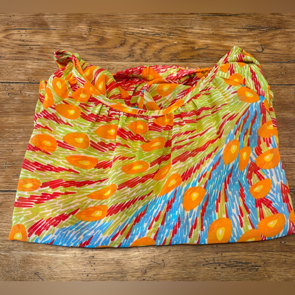 VTG 70’s-80’s Off-Shoulder Sheer Flowy Blouse w/Vibrant Retro Disco design M - Picture 6 of 7